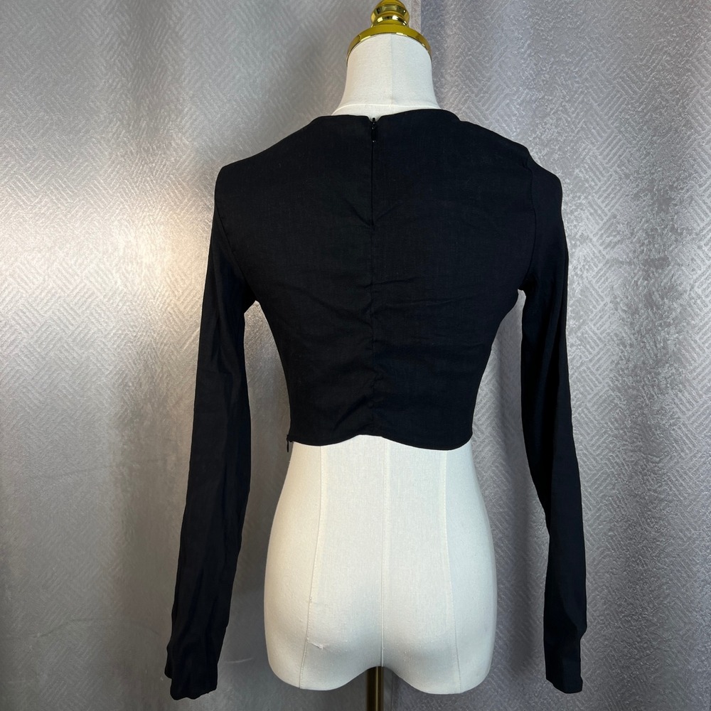 ZARA Black Ribbed Cutout Ring Detail Long Sleeve Crop Top Size S - Picture 6 of 12